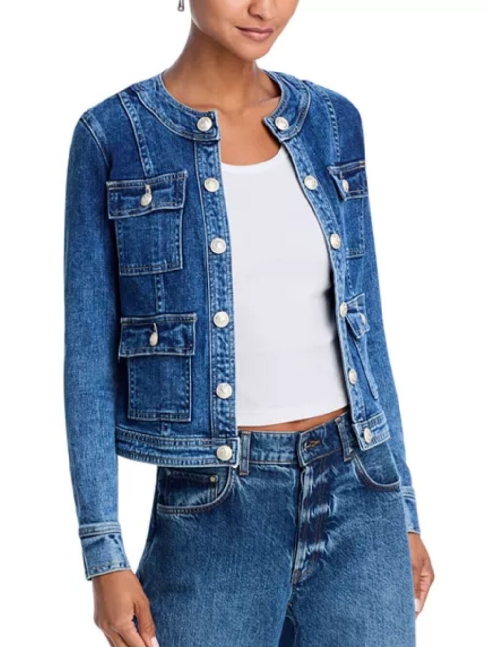 L'AGENCE Yari Collarless Denim Jacket